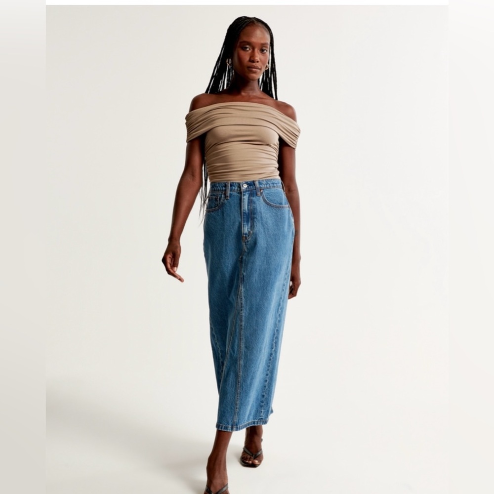 Abercrombie & Fitch Denim Column Maxi Skirt